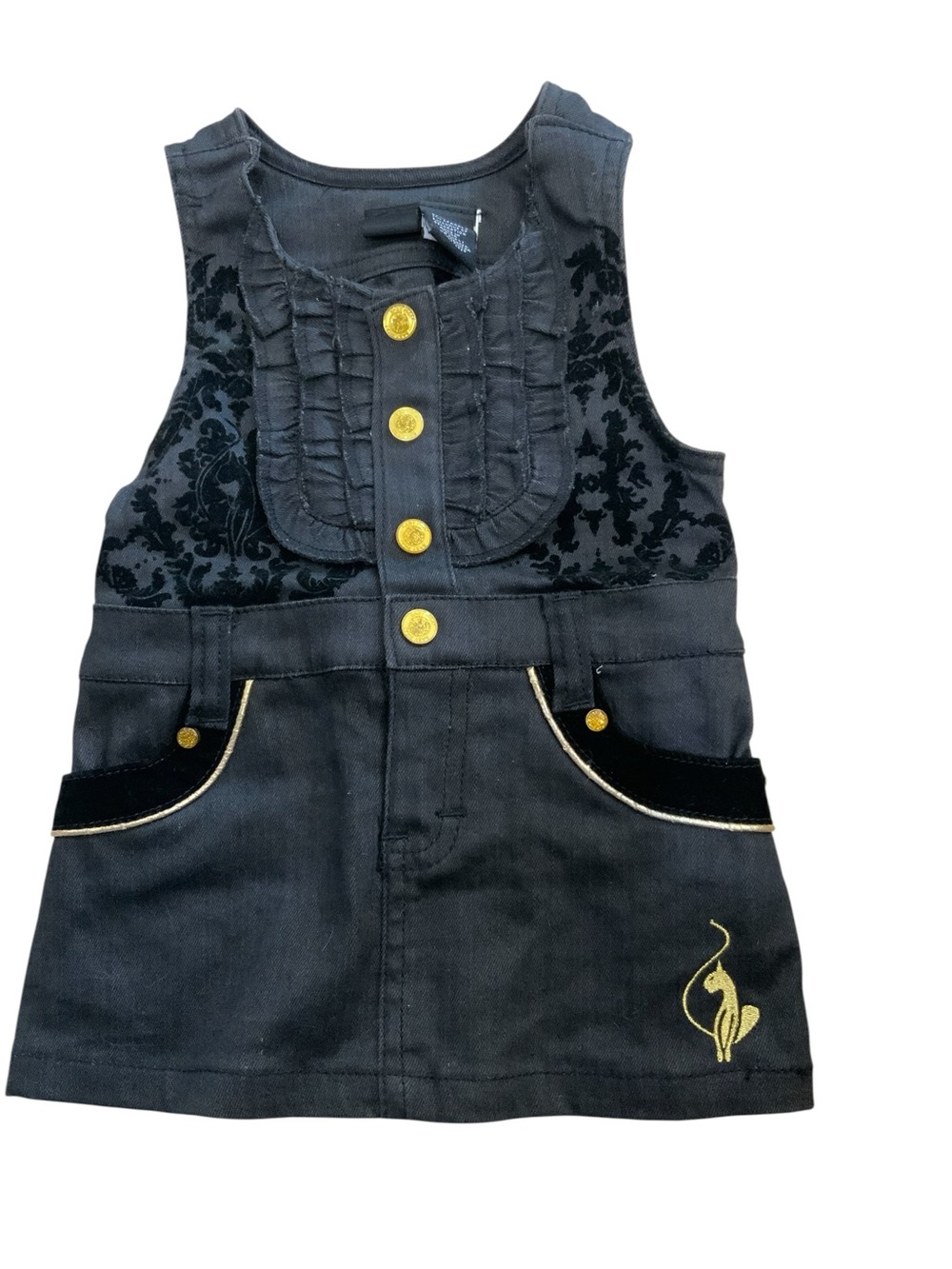 Baby Phat Y2K 18 Months Black Denim Dress Embroidered Logo Snap Front Girls
